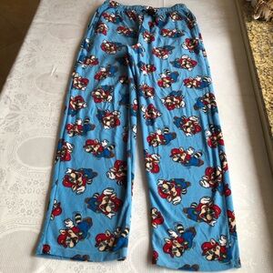 Super Mario Bros. 3 Sky Blue Fleece Pajama Pants Men’s Size M Sleepwear Bottoms